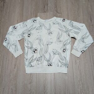 Vintage 90s Looney Tunes Bugs Bunny AOP Pajama Set Womens Medium White 2pc USA